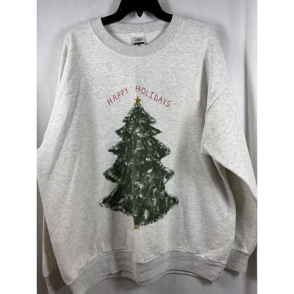 Gopher Sport Happy Holidays Christmas Tree Sweatshirt Heather Gray‎ XXL Womens